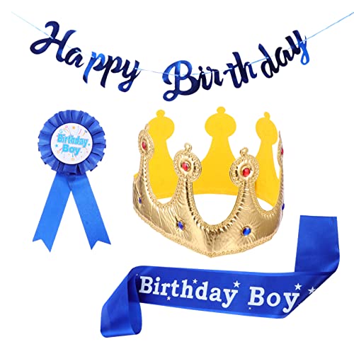 HEMOTON 1 Satz Halloween-tattoo-aufkleber Babykrone Preisband Zum Geburtstag Geburtstagskrone Kinderkrone Junge Königsbanner Blau Geburtstagsschärpe Für Kronen Gold Überzug Blue von HEMOTON