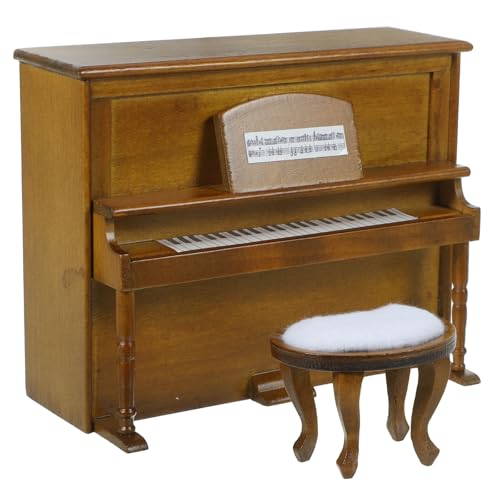 Puppenhaus Miniatur Klavier Und Hocker Set - Simulative Piano Modell Holz Klavier Modell Für Dekoration Und DIY, 13x10.3x5.5cm von HEMOTON