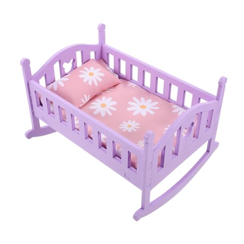 HEMOTON 1 Satz Puppenhaus Krippe Puppenhaus Für Mädchen Kleinkinder Möbel Bett Mit Dekoration Miniatur Erste Bausatz Kleines Puppenhaus Puppenhaus-krippenmodell Mini-Modelle Colorful Holz von HEMOTON