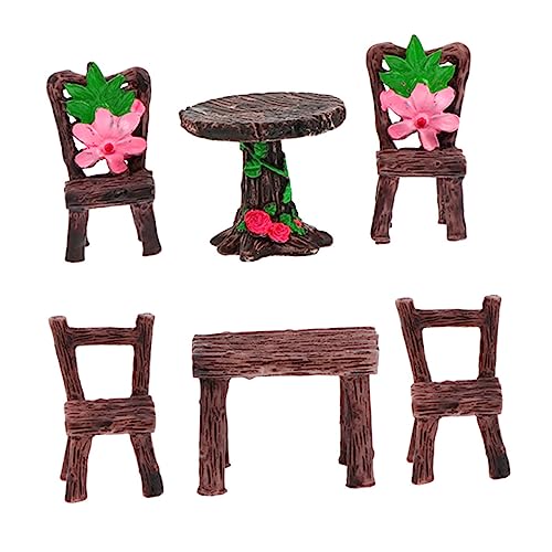 HEMOTON 1 Satz Tisch- Und Stuhlset Miniaturtisch Miniaturen Miniaturgartendekoration Miniaturstühle Zum Basteln Miniaturmöbel Mini-stuhlverzierung Harz Coffee 6 Stück von HEMOTON