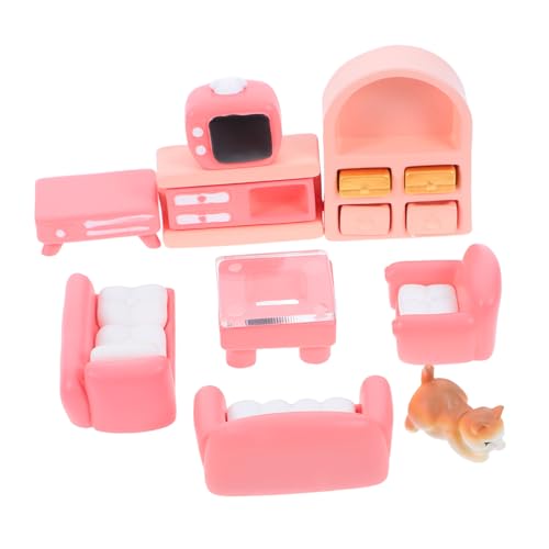 HEMOTON 1 Set Dollhouse Miniaturmöbel Accessoires Wohnzimmer Tv -Schrank Mit Fernseher Mini Sofa Couchtisch Kätzchen Spielzeug Für Jungen Mädchen Wohnkultur von HEMOTON