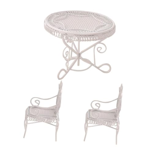 HEMOTON 1 Set Miniatur Couchtisch Puppenhausstuhl Puppenhaus Miniatur Mini Hausdekor Miniatur Tisch Und Stuhl Esszimmertisch Miniatur Gartenstuhl Schmiedeeisen Weiß von HEMOTON