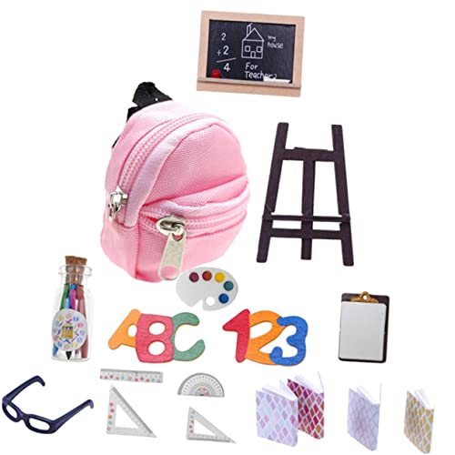 HEMOTON 1 Set Puppenhaus Briefpapier Schulspielset Für Puppen Mini Rucksack Für Mädchen Puppenrucksack Für Mädchen Miniaturbücher Für Puppen Puppenschulzubehör Puppenbrille von HEMOTON