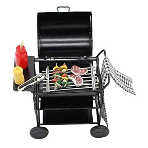 HEMOTON 1 Set Puppenhaus Grillwagen Für Kleinkinder Kleinkindermöbel Kinderspielzeug Puppenhausmöbel Mini Mini Simulierter Grillwagen Miniatur Heimmodell Schmuck Metall Schwarz von HEMOTON