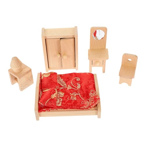 HEMOTON Miniatur-puppenhausmöbel 6-teiliges Miniatur-Schlafzimmer-Set Mini-Bett Spielzeug Miniatur-szenenzubehör Für Die Dekoration von HEMOTON