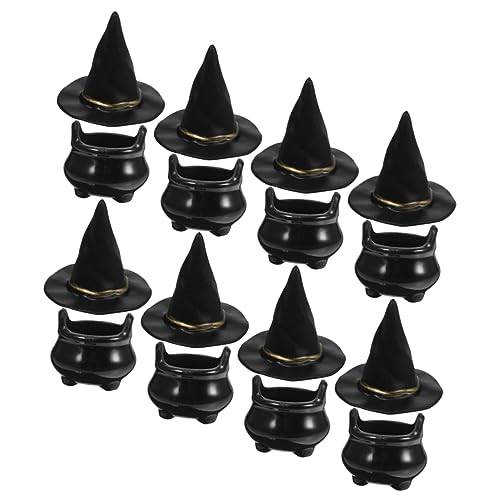 HEMOTON 10 Sätze Halloween-Hexenhut mit Deckel Halloween-Umhang Haube Tücher the hallow halloween mitgebsel aus kleinen Kesseltöpfen Halloween-Miniatur-Kesseltöpfe Plastik Black von HEMOTON