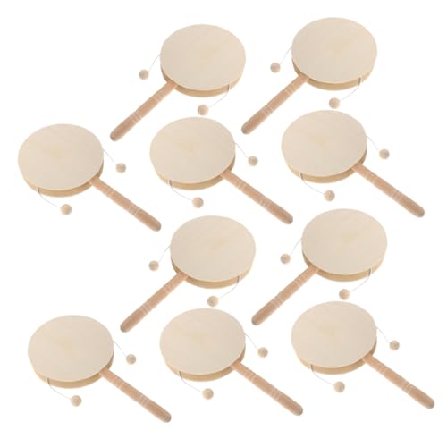HEMOTON 10 Stück Holzrasseltrommel: Unbemaltes Holzrasselspielzeug, DIY-handtrommelinstrument Für Babys, Für Künstlerische Aktivitäten, Eltern-Kind-interaktion, Frühes Lernen von HEMOTON