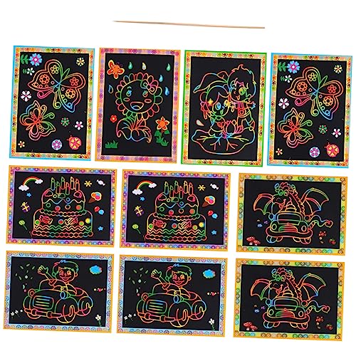 HEMOTON 10 Stück Magisches Kratzbuch Gastgeschenk Rubbelkarten Kunsthandwerk Handbemalte Rubbelkarten Feiertags-rubbellose DIY Karten Papier von HEMOTON