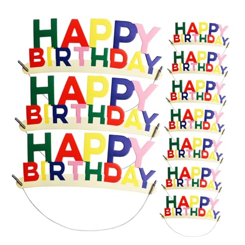 HEMOTON 10er-pack „happy Birthday“-stirnbänder Mit Buchstaben-kuchenhut Geburtstags-accessoire-set Für Mädchen Lustig Und Bequem Für Kinder von HEMOTON