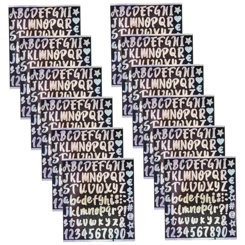 HEMOTON 12 Blätter Alphanumerisches Kit dekorative Aufkleber As Terminator em Giffard automatten Buchstaben aufkleben reflektierende Aufkleber für Postfachnummern Spiegelaufkleber Colorful von HEMOTON