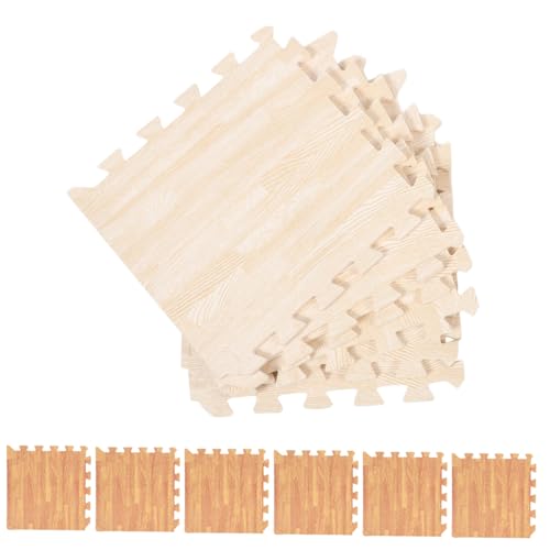 HEMOTON 12 Stück Teiliges Eva Puzzle Bodenmatten Interlocking Teppichfliesen für Spiel und Krabbelmatten Sicher für Junge Mädchen Leicht zu Montieren für Innenbereich mit Holzmaserung Weiß von HEMOTON