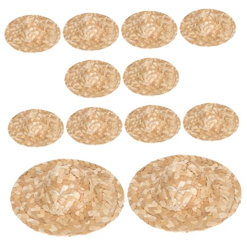 HEMOTON 12 Stück Teiliges Mini Strohhüte aus Handgewebtem Material Filigrane Mini Hüte für Puppen Dekoration und DIY bastelprojekte Leichte Kompakte Sombrero Hüte für Puppenbekleidung und von HEMOTON
