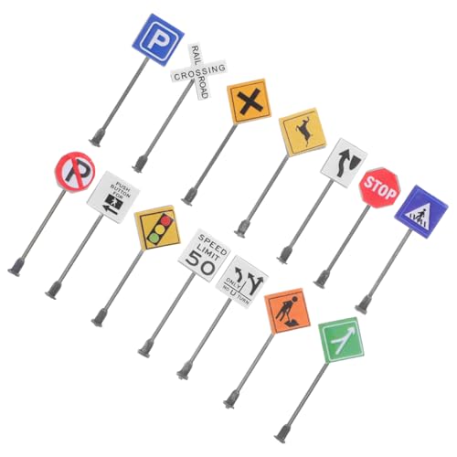 HEMOTON 14st Zubehör Für Mikrolandschaften Verkehrsanzeige Mini-verkehrszeichen Mini-straßenschild Simulations-straßensperren Hilfsmittel Für Den Schulunterricht Abs Plus Edelstahl von HEMOTON
