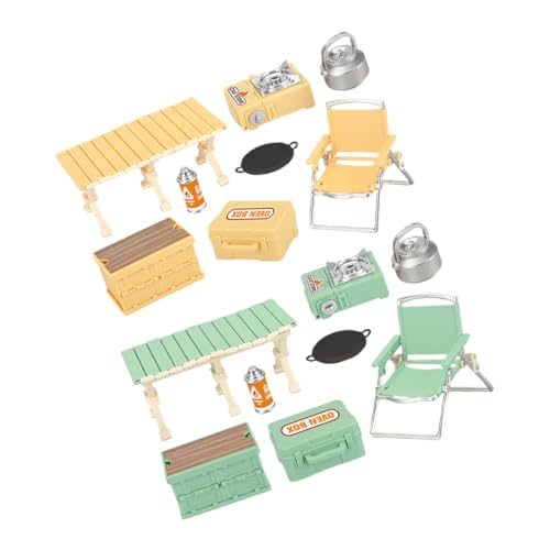 HEMOTON 16 Stück Teiliges Camping Spielset mit Mini Klappbaren Stühlen und Tisch Realistische Campingausrüstung für Drinnen und Draußen Leicht Tragbar Fördert Familienspaß und von HEMOTON