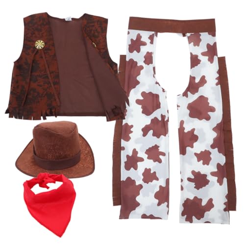 HEMOTON 1Satz Cowboy Kostümset für Jungen Teiliges Western Outfit mit Hut Halstuch und Weste für Halloween und Kostümpartys von HEMOTON