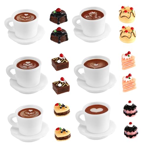 HEMOTON Miniatur Kuchen Satz für Puppenhaus Realistische Fake Desserts Kunstkuchen für Dekoration Kaffeetassen und Kleiner Fake Kuchen Sicheres Keramik und Harzmaterial von HEMOTON