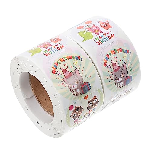 HEMOTON 500 Etiketten Pro Rolle Tier-Geburtstagsparty-Aufkleber „Happy Birthday“ Siegelaufkleber Selbstklebende Verpackungsaufkleber Für Dekorationen von HEMOTON