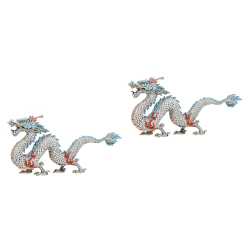 HEMOTON 2 STK Kreative Ornamente Sammelbare Drachenfiguren Spielzeug Für Draußen Messingdekor Desktop-dekor Drachen-fengshui-Status Miniaturfiguren Modell Gut Chinesisch Kind Beweglich PVC von HEMOTON