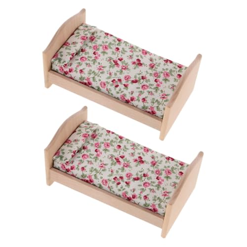 HEMOTON 2 STÜCK DIY Bemalbar Einzelbett für Puppenhaus Schlafzimmer mit Matratze und Kissen Leicht Realistisch Gestaltet Passend für Vielfältige Puppenhausmöbel von HEMOTON
