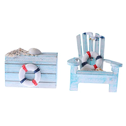HEMOTON 2 STÜCK Mediterrane Mini Strandstuhl Deko Set Teilig mit Schatztruhe und Rettungsring Rustikale Tischdekoration für Kinderzimmer und Meer Themen Langlebige Ornamente aus von HEMOTON