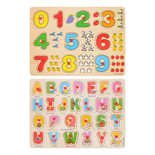 HEMOTON 2 Sätze Holzpuzzle Set für Teiliges Alphabet und Zahlen Jigsaw zur Kognitiven Sicheres Langlebiges Lernspielzeug für Glückliche von HEMOTON