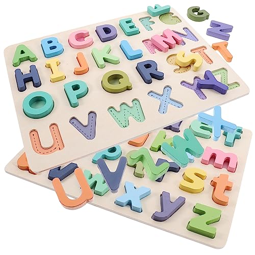 HEMOTON 2 Sätze Holzpuzzle für Teiliges Alphabet Puzzle für Frühkindliche Bildung Fördert Gedächtnis Hand Augen Koordination und Logisches von HEMOTON