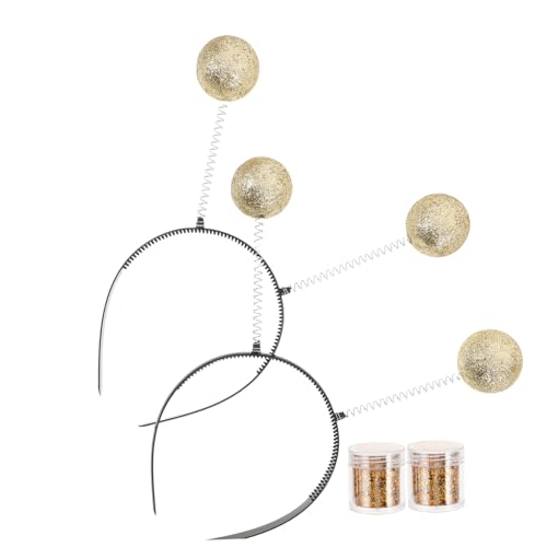 HEMOTON 2 Sätze Kostüm Haarreif mit Glitzer Kugeln Martian Antennen Stirnband für Halloween Party Goldenes Party accessoire Leichter Komfort Detailreiches Design für Authentisches Kostüm von HEMOTON
