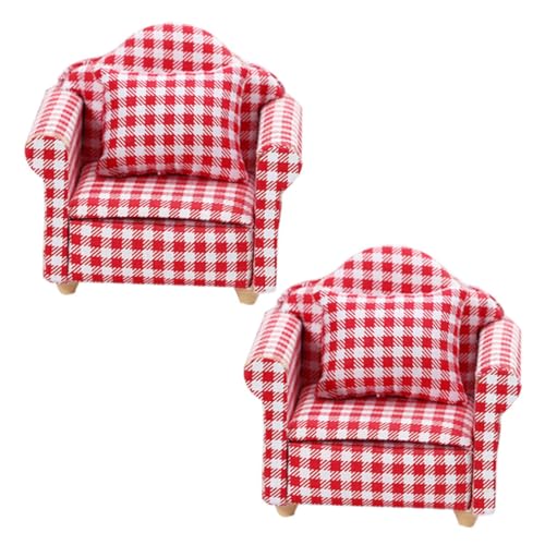 HEMOTON 2 Sätze Mini-Sofa Puppe Möbel Toys kinderknallzeug Kid Toys kinderspielsachen Dollhouse zubehör Mini-Einzelsofa Miniatur-Sessel Minisofa Miniatur-Couch Holz rot von HEMOTON