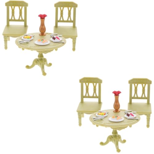 HEMOTON 2 Sätze Mini-doppeltisch Und Stuhl Miniaturen Esszimmerbank Mini-Spielzeug Schmücken Esstisch Essstühle Puppe Spielzeug Miniaturspielzeug Heimzubehör Abs Lebensmittel Möbel von HEMOTON