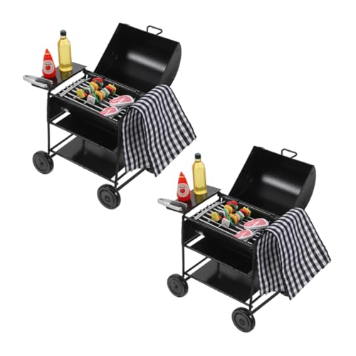 HEMOTON 2 Sätze Miniatur BBQ Grill Modell Schwarz Metall für Puppenhaus Küche Outdoor Zubehör Realistische Miniaturgrills für Kreatives Rollenspiel und Sammlerstücke von HEMOTON