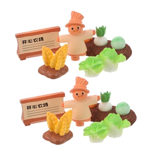 HEMOTON 2 Sätze Miniatur Bauernhof Deko mit Kürbis Radieschen Vogelscheuche DIY Farm Modell für Puppenhaus Garten Desktop Vielseitige Miniatur Landschaftsfiguren für Kreative Dekoration von HEMOTON