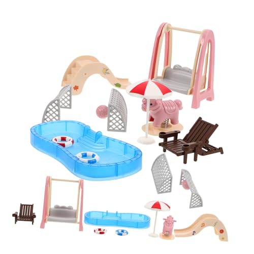HEMOTON 2 Sätze Miniatur Puppenhaus Möbel Set Pack mit Pool und Spielplatz Leichte Detailreiche Accessoires Tragbar für Puppenhaus Dekoration und Kreatives von HEMOTON