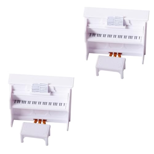 HEMOTON 2 Sätze Puppenhaus-Klavier Miniatur-klavierhocker Puppenhaus Musikinstrumente Maßstab 1 12 Spielzeuge Miniaturornament Mini-puppenmöbel Statuendekor Vertikal Plastik Modell Weiß von HEMOTON