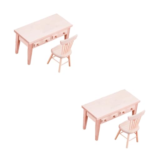 HEMOTON 2 Sets Pcs 1/12 Miniatur Schreibtisch Und Stuhl Holz Ornament Für Puppenhaus Schreibtisch Möbel Miniatur Schreibtisch Schreibtisch Set von HEMOTON