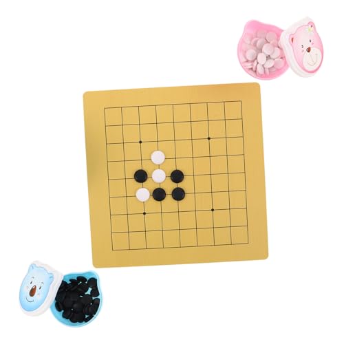 HEMOTON 2 Sätze Weiqi mit Cartoon Bär Thema Kunststoff Steine Doppelseitiges Holzbrett und Tragbares Go Spiel für Lernspiel für Zuhause und Unterwegs von HEMOTON
