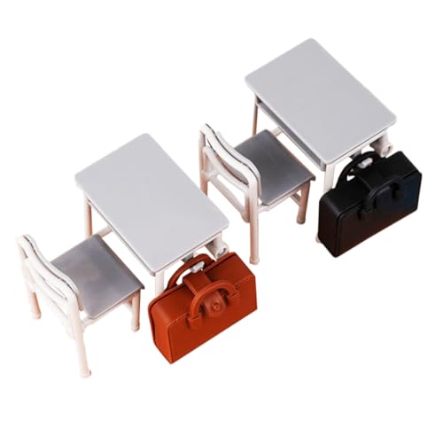 HEMOTON 2 Satz Miniatur Puppenhaus Möbel Set Teiliges Realistisches Schulklassenzimmer mit Schreibtisch Stuhl und Mini Schulranzen Detailgetreu Geschnitzt für Sammler Dekoration und von HEMOTON