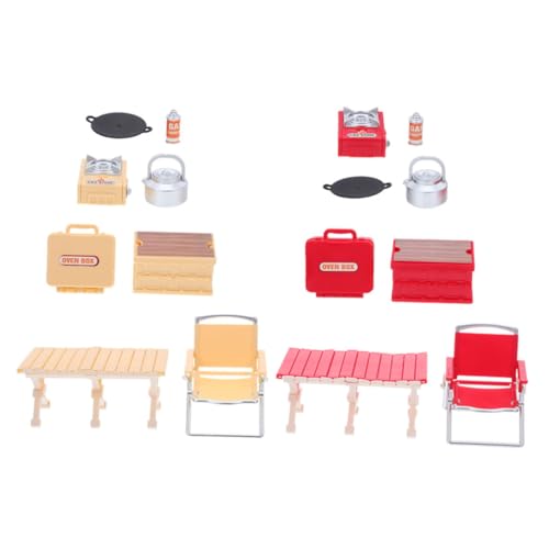 HEMOTON 2 Sets Mini Klappstuhl Puppenhaus Picknick Zubehör Miniatur Gartengrill Miniatur Grillofen Puppenhaus Moderne Möbel von HEMOTON