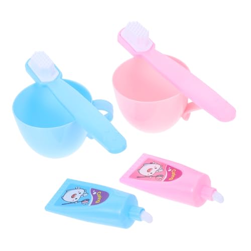 HEMOTON 2 Sets Set Puppenzubehör Zahnbürsten Toilettenzahnbürsten Puppenhaus Zahnbürsten Modellzahnbürsten Home Plüsch Plüschzahnbürsten Puppe Zahnputzbecher Kunststoff von HEMOTON