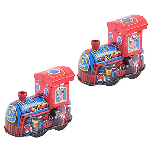 HEMOTON 2 Stück Blechlokomotive Eisenbahn Zug Eisenbahn Autoschienen Auto Kinderspielzeug Weihnachten Kinderspielzeug Cartoon Uhrwerk Mini Lokomotive Rotes Eisenblech von HEMOTON