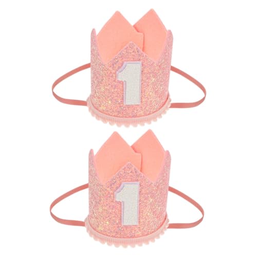 HEMOTON 2 Stück Glitzer Geburtstagskrone Rosa Geburtstag Partyhut Foto Requisiten für Monate Alte Mädchen Komfortabel und Festlich Zubehör für Kindergeburtstagsfeier von HEMOTON