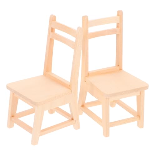 HEMOTON 2 Stück Mini Holzstuhl Stabile Leichte Puppenhaus Möbel aus Massivem Holz Langlebig Geruchsneutral als Dekoration und DIY Zubehör für Puppenhäuser und Miniwelten von HEMOTON