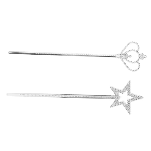 HEMOTON 2 Stück Silberne Teiliges Metallische Stern und Kronenstäbe für Prinzessin Kostüm Vielseitig für Halloween Geburtstag Weihnachten Cosplay Theateraufführungen von HEMOTON