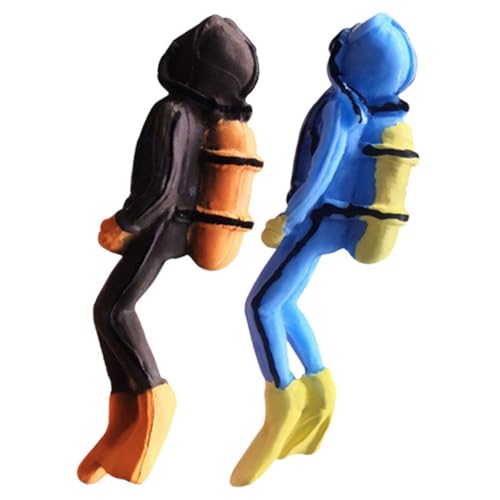 HEMOTON 2 Stück Teiliges Mini Taucher Figuren aus Resin Detailreiche Mini Schwimmer Modelle in Blau und Braun Dekorative Aquarium und Sandtisch Deko Umweltfreundlich und Fischschonend von HEMOTON