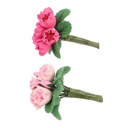 HEMOTON 2 Stück Teiliges Miniatur Blumen Puppenhaus Detailreiche Resin-blumenarrangements in Pink und Sichere Mini-Dekoration für DIY Puppenhaus Garten und Mikro-szenerie von HEMOTON