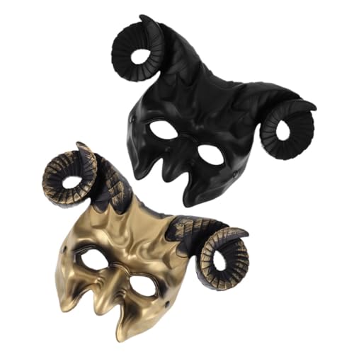 HEMOTON 2 Stück Teufelsziegen Schädelmasken mit Realistischen Widderhörnern Leichte Pr Kunststoff Halbschalenmasken für Halloween Tier Skull Cosplay Verstellbar und Schwarz HEMOTON 2 Stück Teufelsziegen Schädelmasken mit Realistischen Widderhörnern Leichte Pr Kunststoff Halbschalenmasken für Halloween Tier Skull Cosplay Verstellbar und Schwarz von HEMOTON
