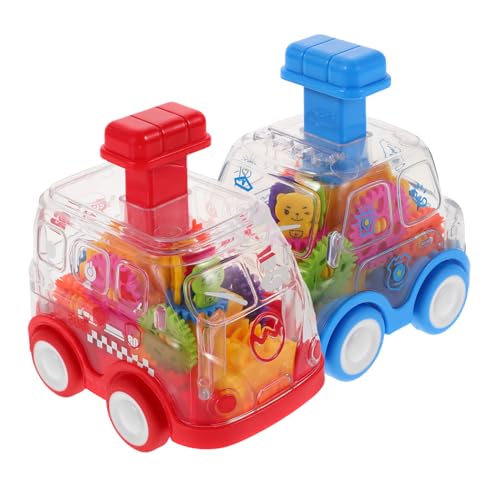 HEMOTON 2 Stück Transparente Schubauto mit Bunten Zahnrädern Robustes Kunststoffspielzeug mit Reibungsantrieb Kompakt für Kleinkinder Fördert Motorik und Farberkennung Montessori von HEMOTON