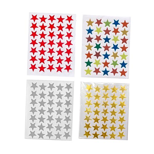 HEMOTON Selbstklebende 5-zackige Sternaufkleber Für Kinder 20 Packungen Mit Je 200 Blättern Silber Bunt Rot von HEMOTON