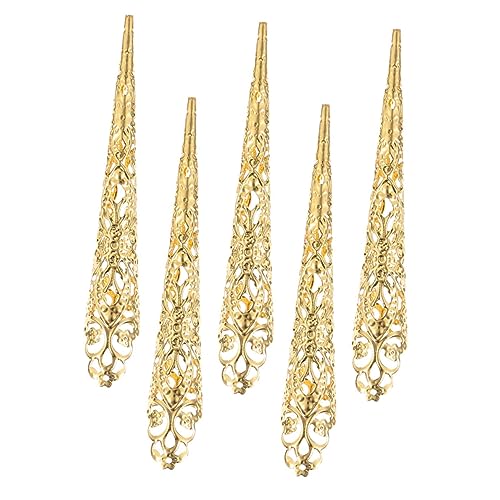 HEMOTON 20 Stck. Teiliges Goldene Verlängerte Vampir Fingerklauen Dekorative Fake Fingertip Covers Elastische Halloween Cosplay Ringe Bequem Tragbar für Party und Kostüm von HEMOTON