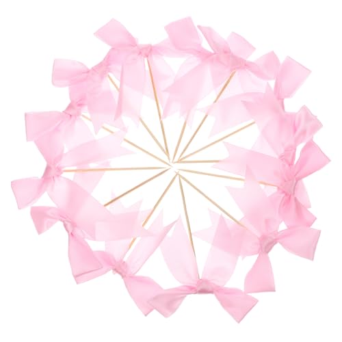 HEMOTON 20 Stück Schleifen Cake Topper aus Polyester Rosa Schleifen Cake Picks für Geburtstags und Hochzeitstorten Robuste Tortendeko für Bridal Shower und Dessertgestaltung von HEMOTON