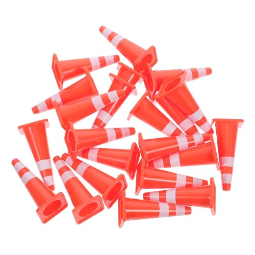 HEMOTON 20 Teiliges Set Straßensperren Requisiten Verkehrszeichen Mini Verkehrszeichen Erkenntnis Mini Straßenkegel Verkehrskegel Barrikade Signal Spielzeichen PVC Orange von HEMOTON
